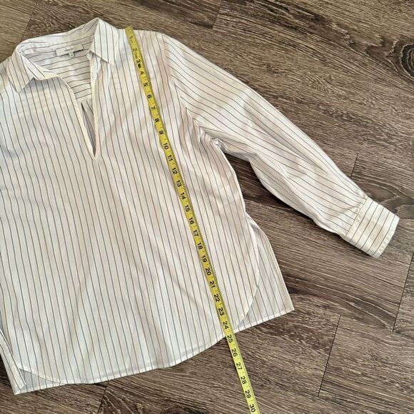 Vince Women's White Burgundy Blue Pin Stripe Popover Blouse - Picture 8 of 9